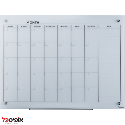 לוח תכנון חודשי מחיק מגנטי זכוכית 90X120 ס"מ Bclear